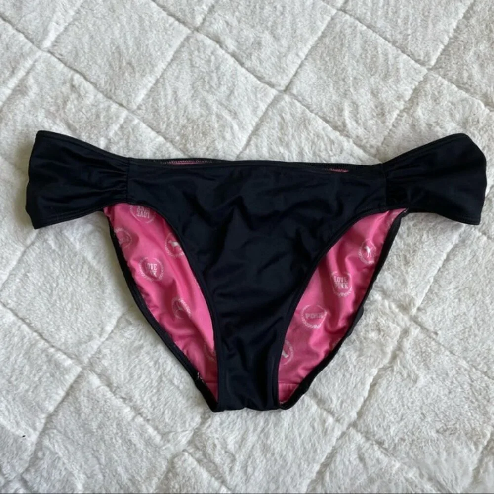 Victoria's Secret PINK | Knockout Ruche Black Bikini Bottoms | Size Medium